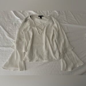 Forever 21 White Lace-Up V-Neck, Flowy Bell Sleeve, Boho Chic Shirt size small